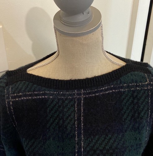 Ann Taylor Pullover Holiday Plaid Navy Blue Green Sweater Sz Medium S - Picture 3 of 5