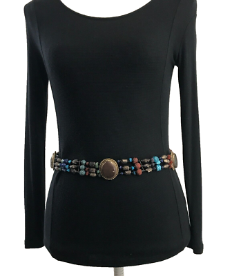 Women's Chain Belt XS Silver Gold VTG Beaded Stones Boho Colorful