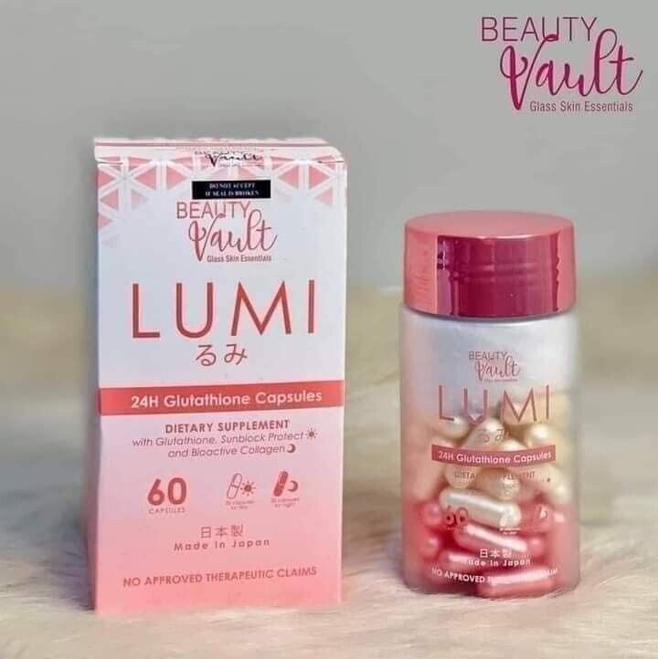 Beauty Vault LUMI 24H Glutathione Capsules, 60 Capsules free shipping