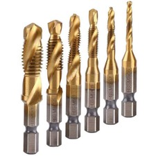 Set combinazione 6 pezzi punte da trapano svasate filettatura vite HSS gambo esagonale 1/4"