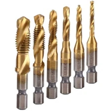 6Pcs 1/4-in Hex Shank HSS Screw Thread Countersink Tap Drill Bit Combination Set