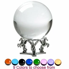 5in Crystal Ball Sphere for Feng Shui, Meditation, Decor, + Silver Pegasus Stand
