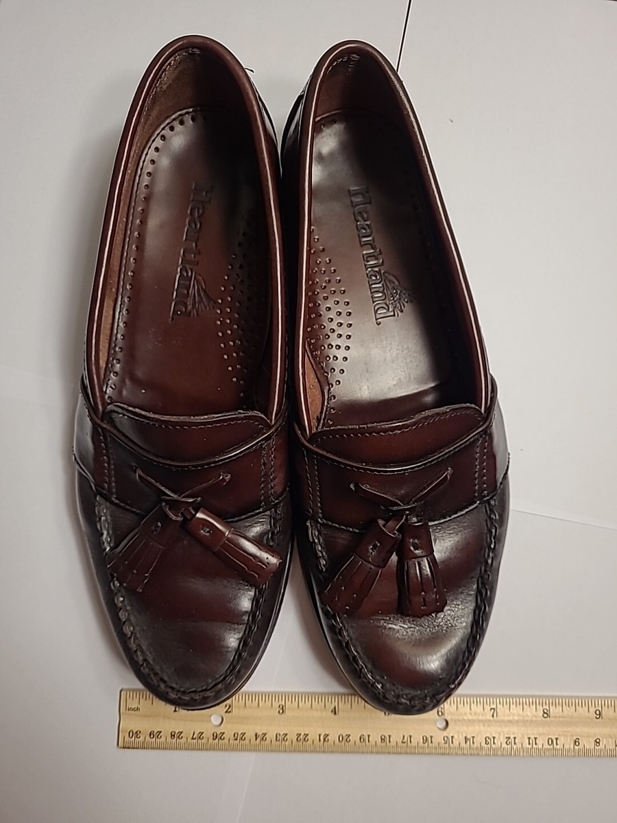 Heartland Mens Sz 9.5 Loafers Moc Toe Tassel Black Leather  display picture 3