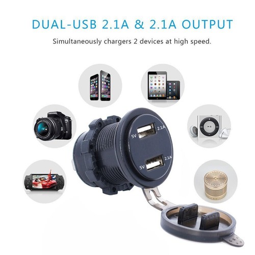 Motorcycle 12V-24V 4.2A Dual USB Charger Socket Blue LED Light Voltage Voltmeter - Zdjęcie 4 z 12