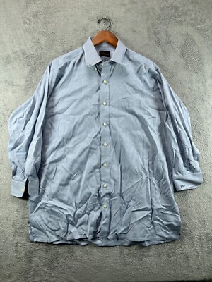 Mel Gambert Shirtmakers Mens XL Blue Oxford Dress Shirt Button Down BKJ Logo