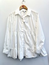 Topshop Tiered Poplin Shirt White Concealed Button Long Sleeve Blouse UK 10