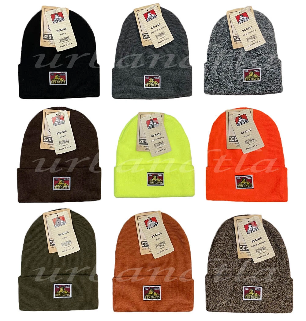 Ben Davis Beanie Unisex Acrylic Cuffed Knit Hat Mens Double Layered Casual Cap