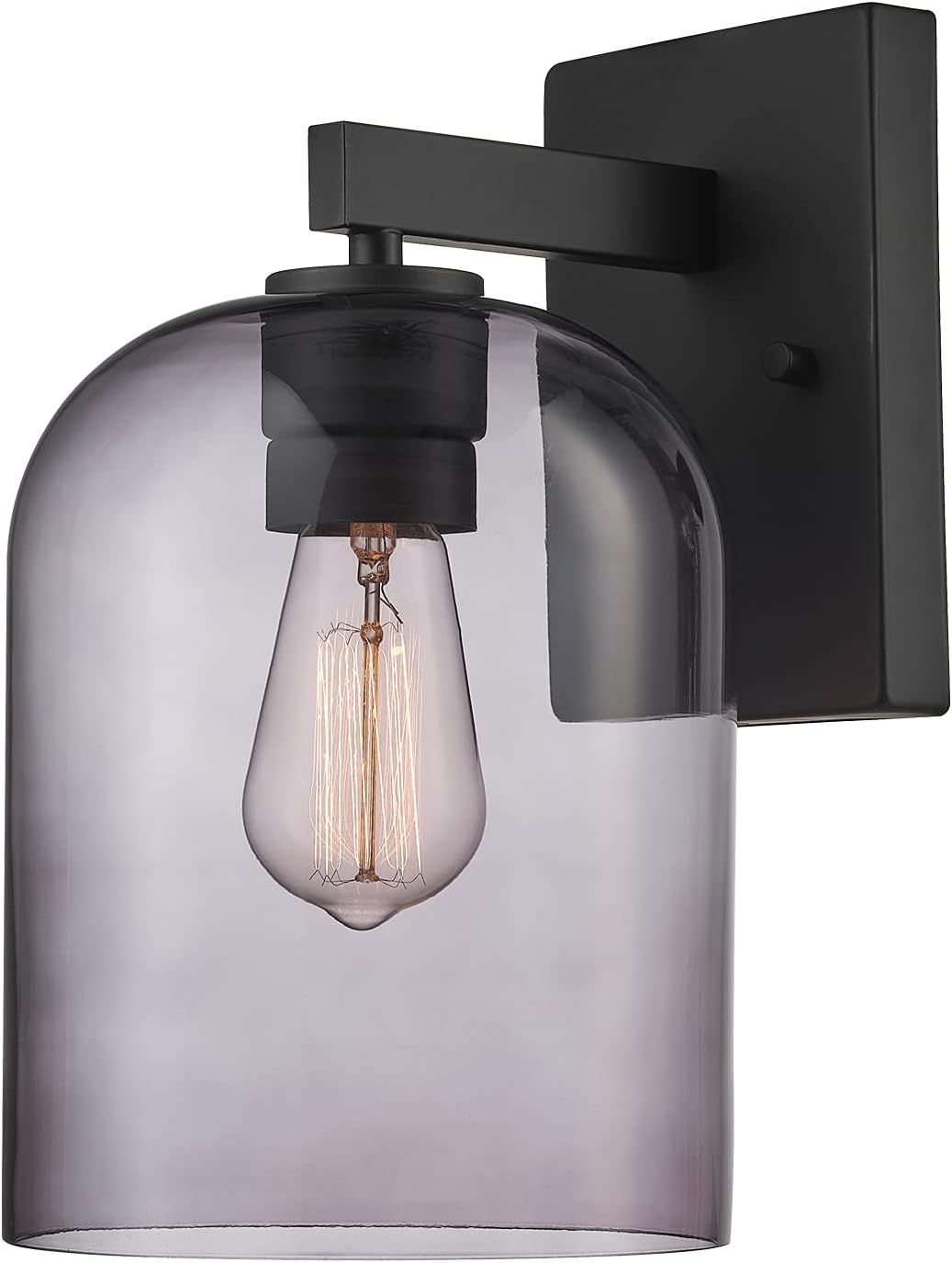 44790 Utica 1-Light Outdoor Wall Sconce, Black, Smoked Glass Shade, Bulb Not Inc