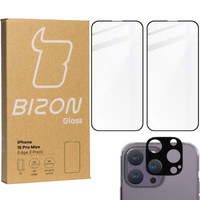 GehäRtetes Glas Bizon 2 StüCk + Kameraschutz FüR Iphone 15 Pro Max Schwarz