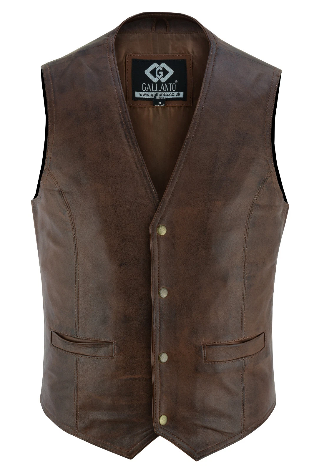 Mens Brown Soft Leather Waistcoat Vest Biker Motorcycle Snap Button