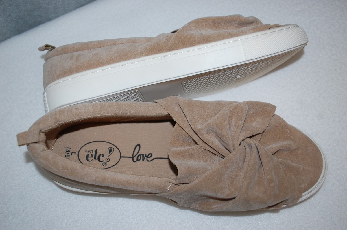 Womens TAN SLIP ON SHOES Canvas Loafers TWISTED KNOT FRONT 