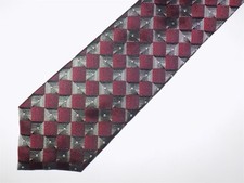 ARROW Silk Necktie Tie Burgundy Silver Black 59 1/2" x 3 3/8"