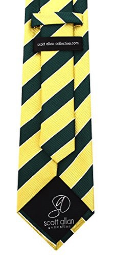 College Striped Ties for Men - Woven Necktie - Green w/Yellow - Picture 3 of 3