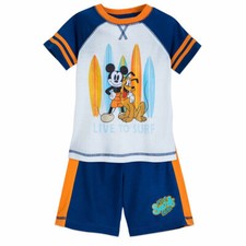 Disney Store Mickey Mouse Boys Summer Surf Sleep Set Pajamas PJs Sleepwear NEW