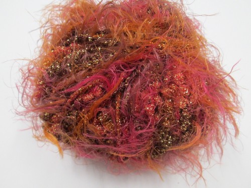 PLYMOUTH YARN- EYE LASH - ORANGE PINK/BROWN WITH SPARKLES - NEW!! NICE!!! - Picture 2 of 3