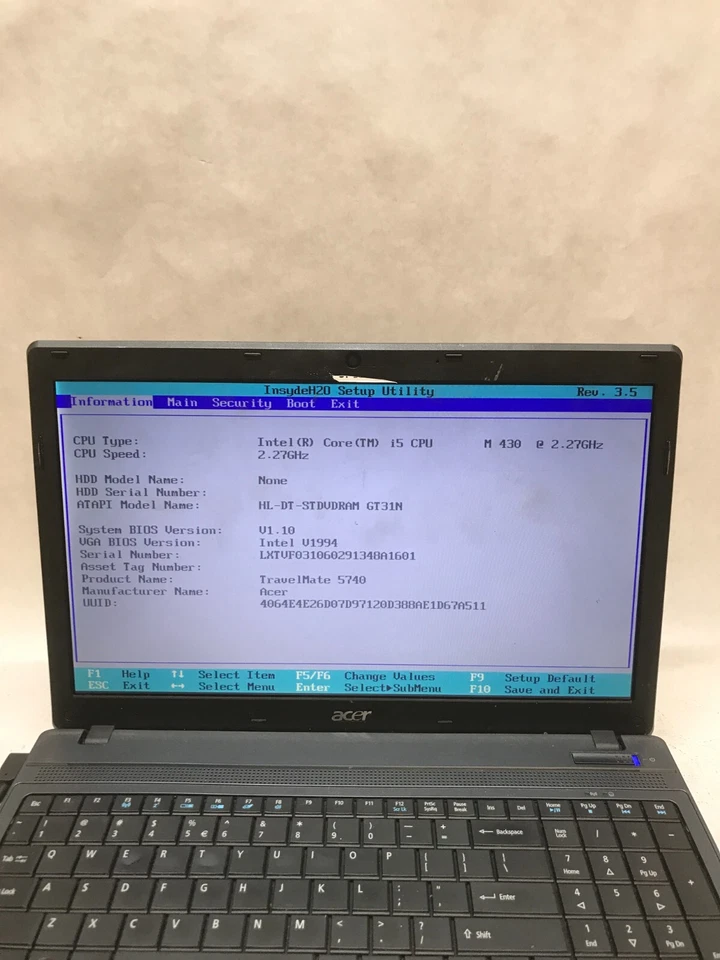 Acer TravelMate 5470 15" Laptop Intel i5-430M 2.27GHz 2GB RAM NO HDD/OS AS IS DW - Image 2 of 4
