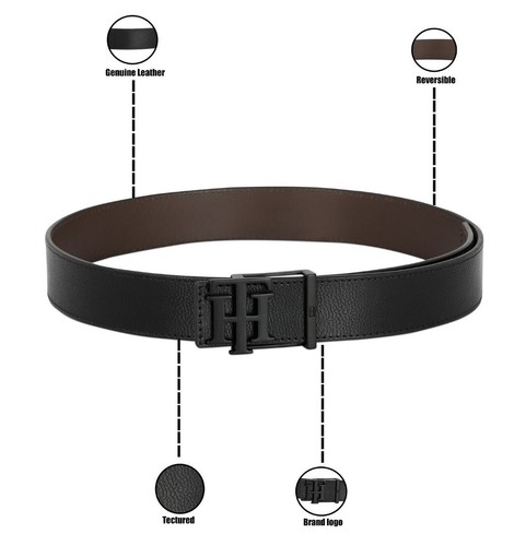 100% ORIGINAL TOMMY HILFIGER Lydia Leather Reversible Belt For Men - Black+Brown - Picture 8 of 10