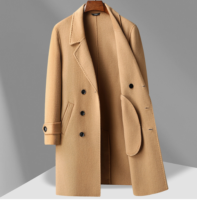 Mens Fashion Double Breast Lapel Double Side 100% Wool Coat Jacket