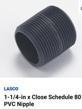 Lot of 5 LASCO Close Nipple PVC Sch.80, 1-1/4x1-5/8, 212-016RMC, USA Made