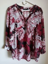 Time Line women's  1/2 button floral print top size 3XL Roll Tab sleeve 