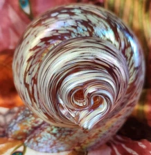 Cohn-Stone Handblown Shell Glass Paperweight Peach Gold/Purple Iridescence 2006