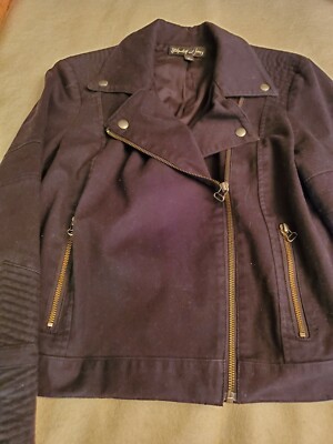  Elizabeth and James Moto Biker Jacket Coat 98% Cotton Black Large 