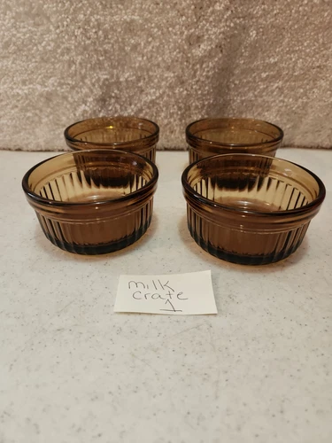 Set of 4 Vintage anchor hocking ribbed ramekin Amber 1434