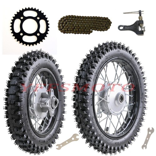 Kit Roue AV + Pneu 60/100-14 & Roue AR 80/100-12 Pour Pit Bike CRF70 KLX110 50-150cc - 735mm