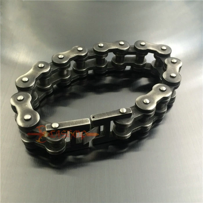 Pulseira masculina pesada retrô Gunmetal aço inoxidável corrente de motocicleta - Imagem 3 de 4