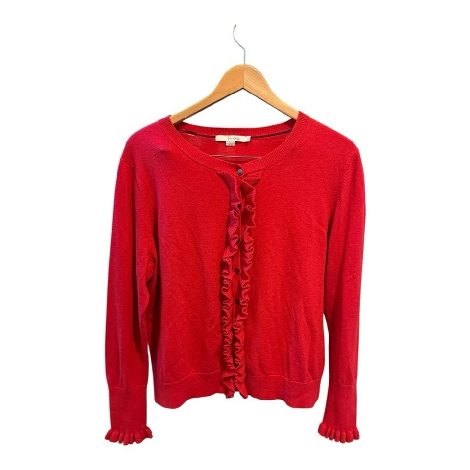 Boden Womens Red Knit Wool Cardigan with Ruffled Placket XL sweater for fall - Image 2 of 4