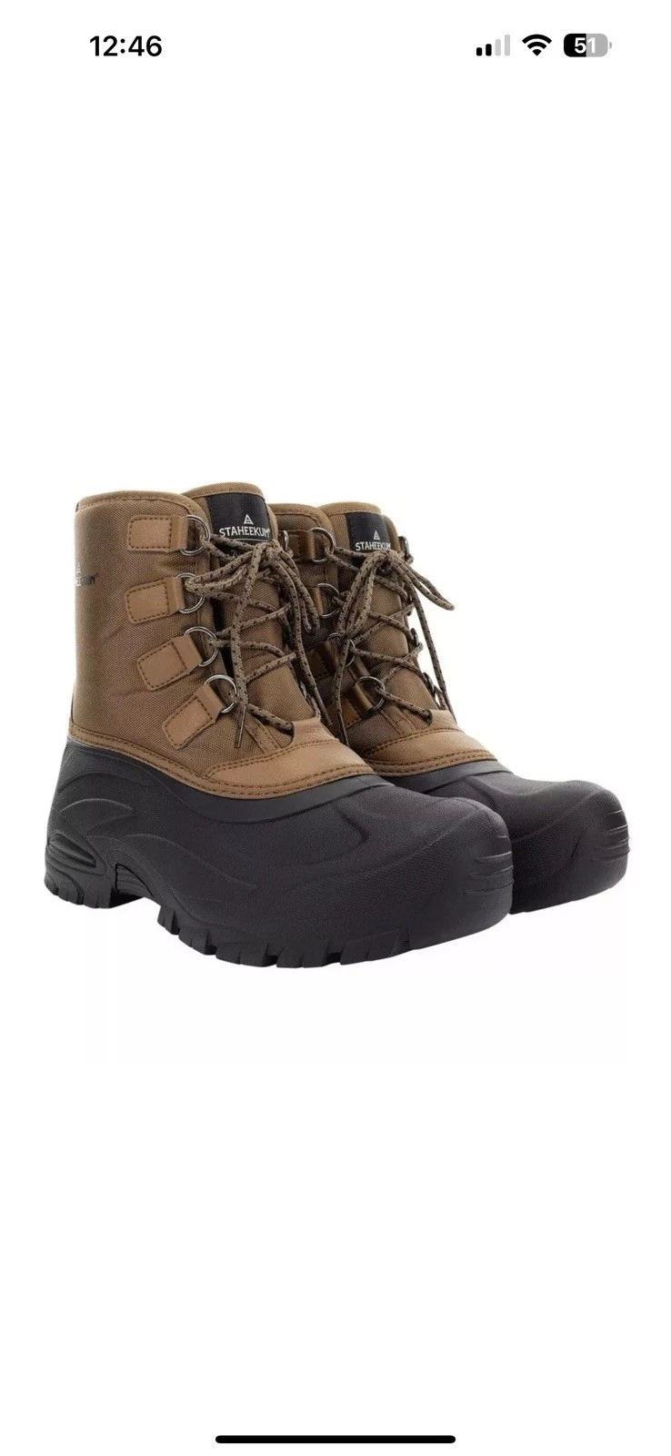 Staheekum Men's Insulated Snow Boots Brown Black Waterproof Size 13