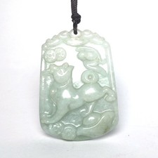 22G Chinese Jadeite Jade Carving Zodiac Dog Necklace Pendant Collection