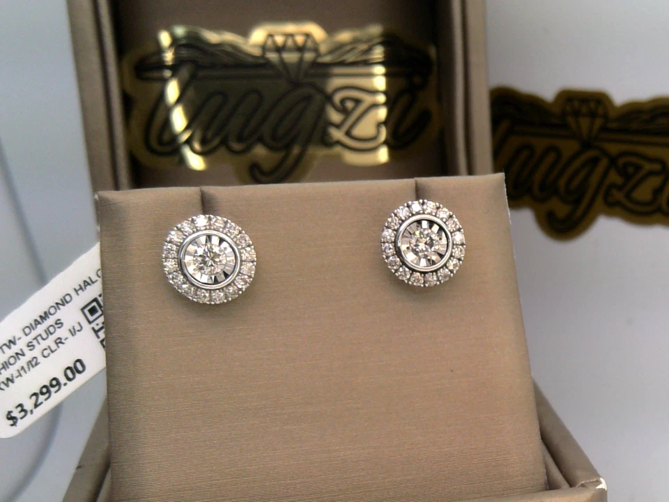 💥10k WHITE Gold⭐$3000- 1/2CT TW CERT Natural DIAMOND HALO CLUSTER Stud EARRINGS - Image 2 of 4