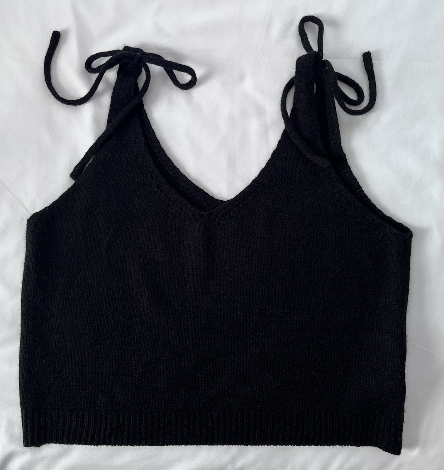 Crop Top Cami Tie Shoulder Tank Knit Womens Large Solid Black Shein y2k festival-image