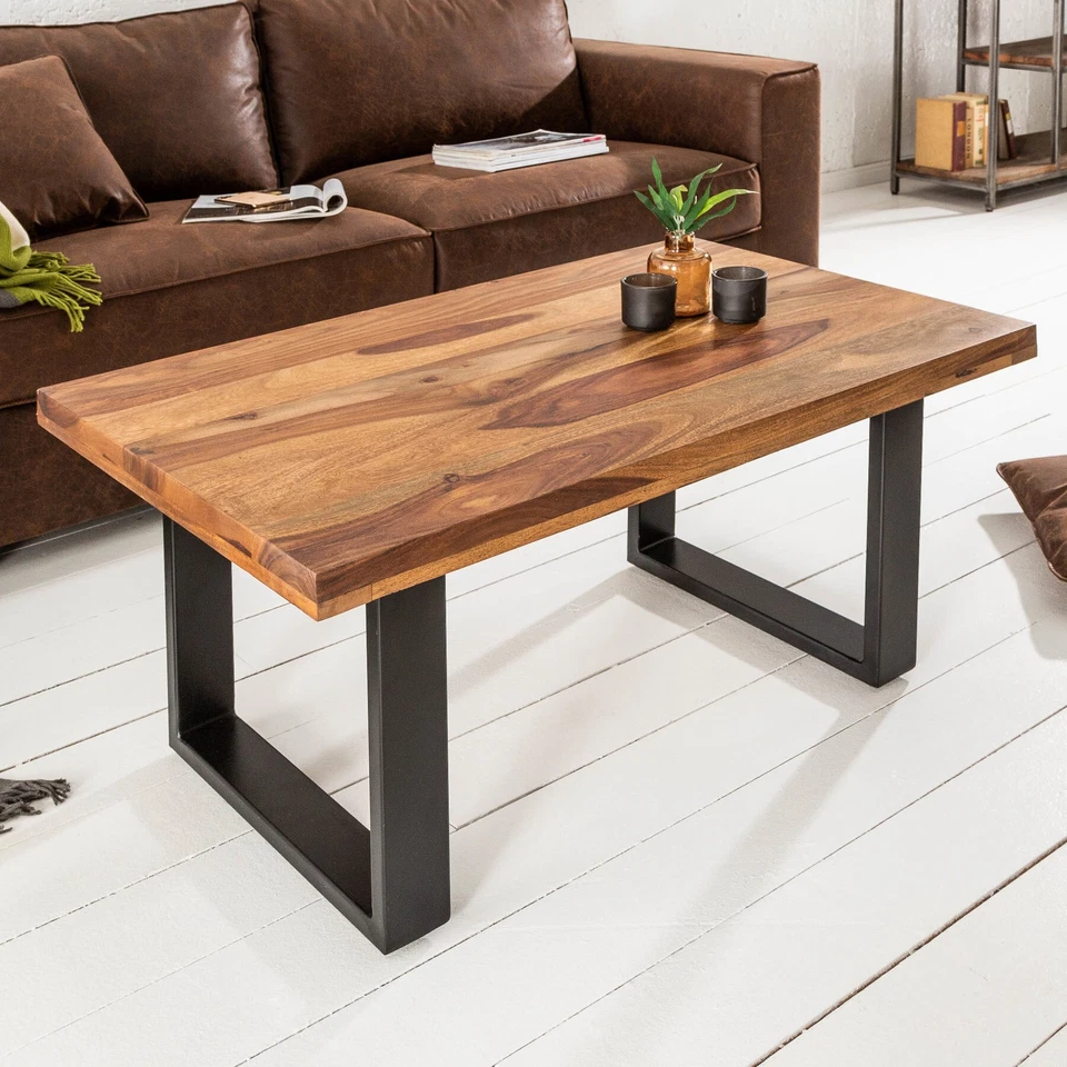 Couchtisch IRON CRAFT - 100cm - Sheesham Massivholz - Stone Finish - Industrial