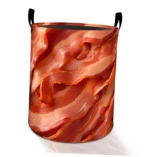 Pattern Laundry Basket Hamper for Boys Girls Kids Adults, Foldable Bacon