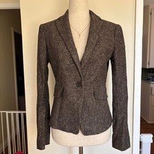 Ann Taylor quiet luxury fall brown tweed blazer size 0 or XS virgin wool blend