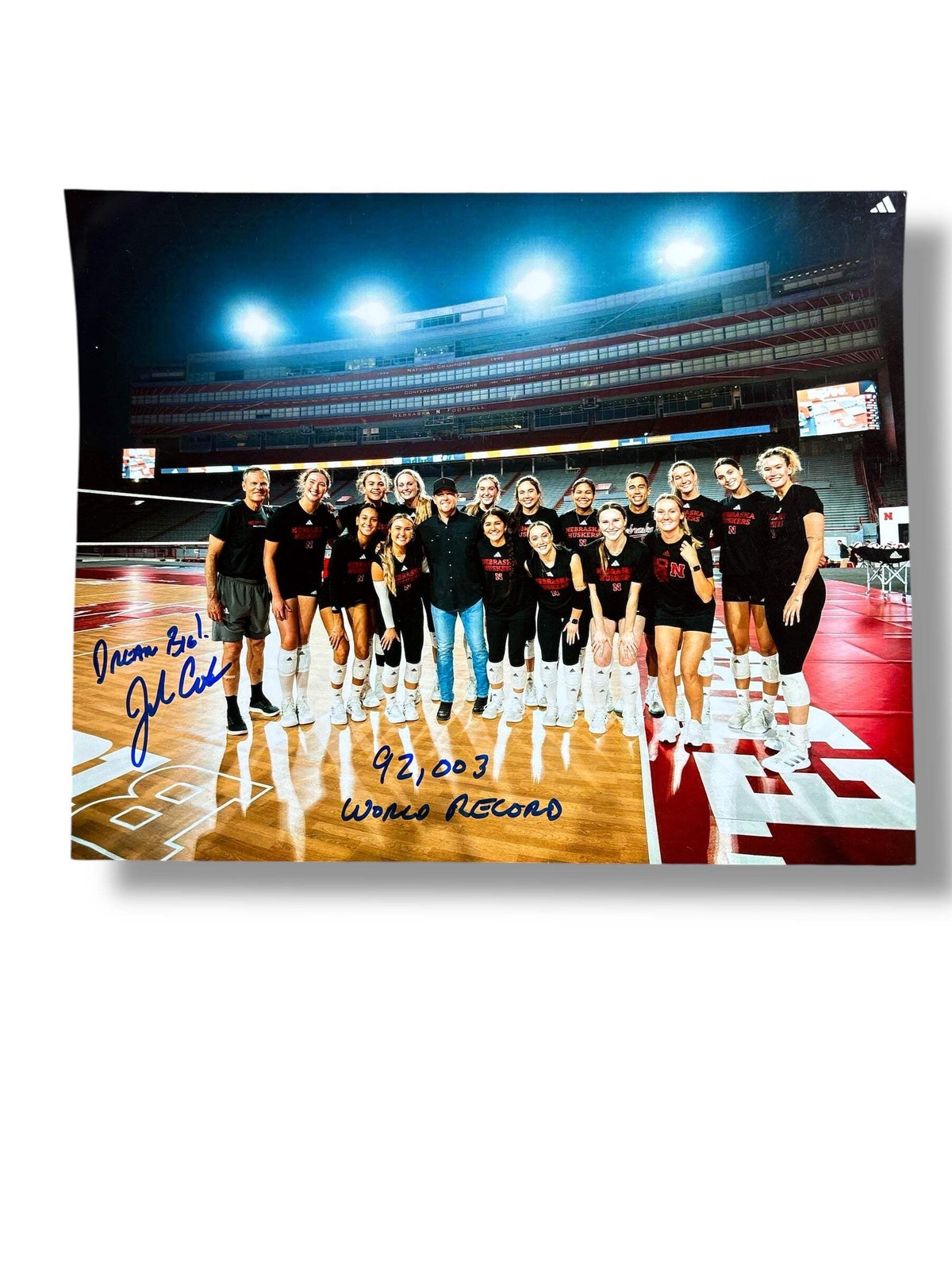 John Cook Autographed Memorial Stadium 8x10 – 92,003 Volleyball Day World Record