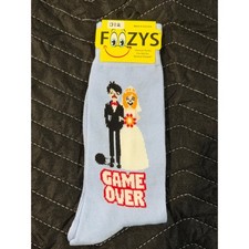 Foozys Game Over Wedding Socks Mens 10-13 Light Blue NWT Novelty Humor FM-62