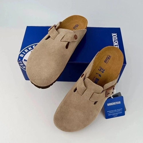 Birkenstock Boston Taupe Soft Footbed Suede Leather Unisex