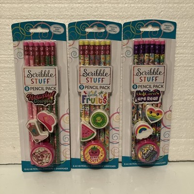 Scribble Stuff Pencil Pack-6 pencils 2 eraser & sharpener 3 Packs Factory Seal