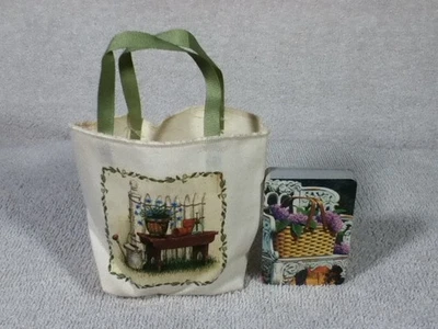 Longaberger RETIRED Small GARDEN Scene Tote Bag with Playing CARDS - NEW - Image 1 of 3