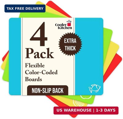 4 Piece Flexible Plastic Cutting Boards for Kitchen, BPA Free Plastic Cutting Ma