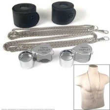 2 10X Gemologist Magnifying Opti Eye Loupes & 2 Chains