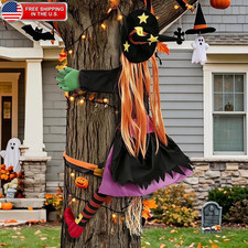Crashing Witch Halloween Decoration   Flying Witch on Broom into Tree Outdoor