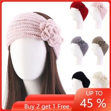 Flower Women Winter Wide Band Knitted Turban Headband Stretch Hairband Headwear