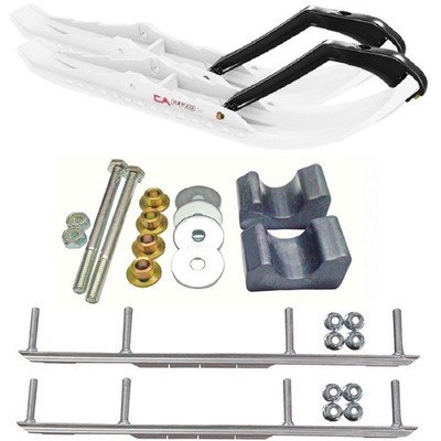 C&A Pro White TMX Snowmobile Skis w/ 6'' Shaper Bars Complete Kit ARCA 2009 and