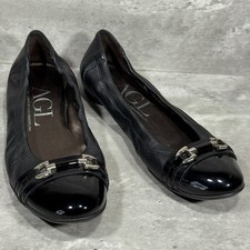 AGL Attilio Giusti Leombruni Black Leather Slip On Ballet Flats Women's Size 8.5