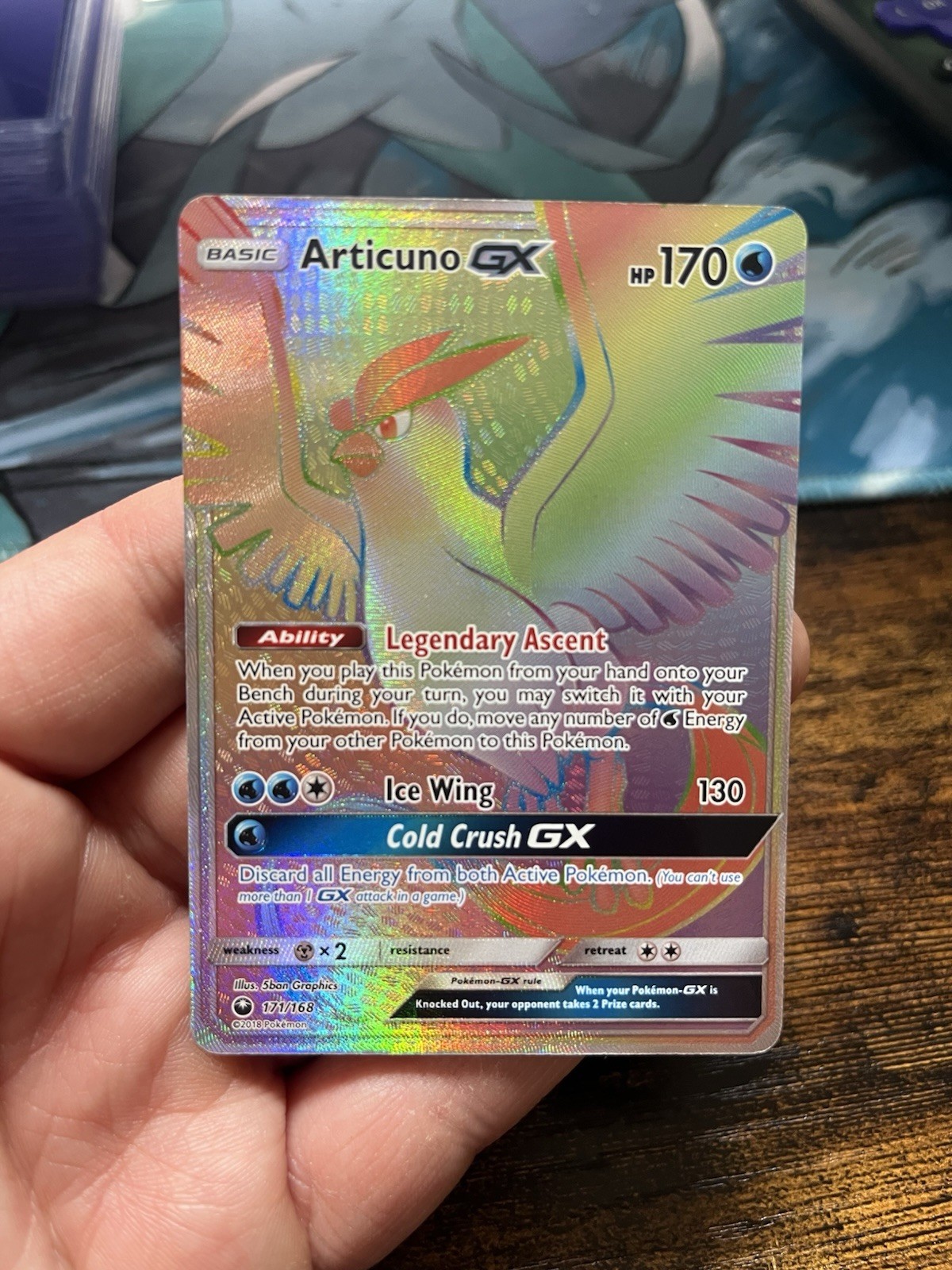 NM-Mint Articuno GX - 171/168 - Secret Rare Pokemon Celestial Storm