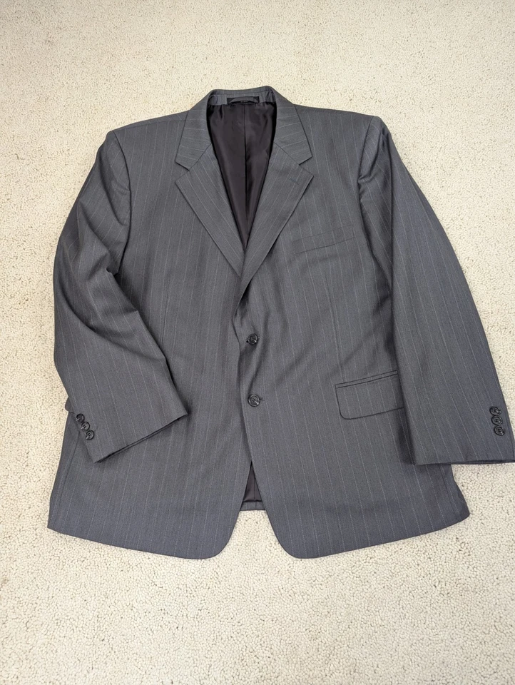 Joseph Feiss Suit 48S 40x27 Gray Wool Pinstripe 2 Piece Jacket Pants Set Pleated - Image 2 of 4